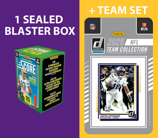 2025 SCORE Blaster Box + 2025 Donruss Team Set Minnesota Vikings - JJ McCarthy Jefferson