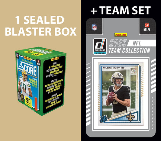 2025 SCORE Blaster Box + 2025 Donruss Team Set New Orleans Saints - Kamara Shough RC
