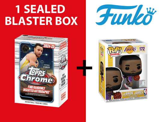 2024-25 Topps Chrome NBA Basketball Blaster Box + LeBron James Funko Pop #172 LA Lakers