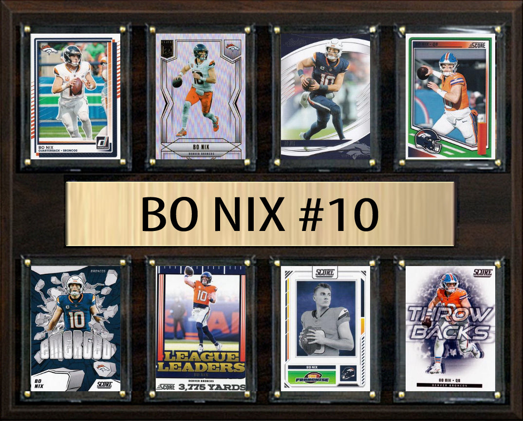 Bo Nix Denver Broncos Plaque 8 Cards 2025 2024 Donruss Prizm SCORE Mosaic 12x15
