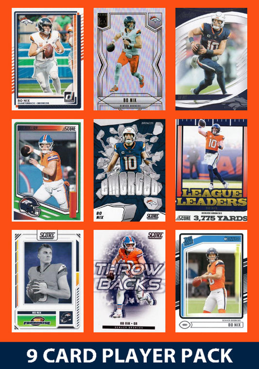 Bo Nix 9 Card Player Pack  2024 2025 Donruss Panini Score Denver Broncos