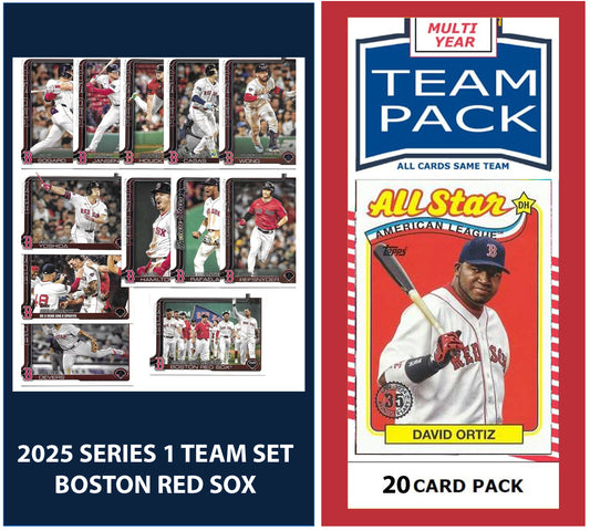 MLB Multiyear Team Pack 20 Cards + 2025 Topps Series 1 Team Set Boston Red Sox
