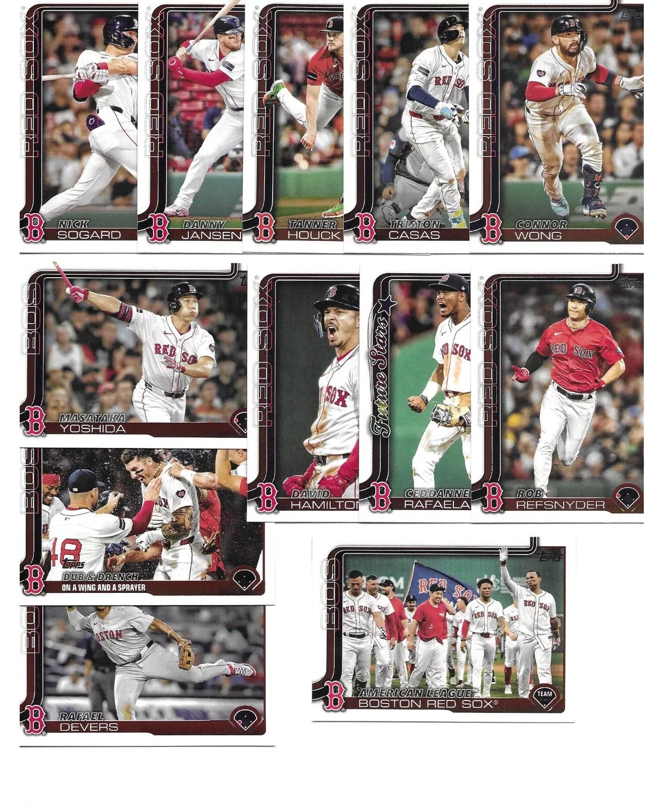 2025 Topps Boston Red Sox SCORE New England Patriots NFL MLB Team Set Bundle - 27 Total Cards - Drake Maye Casas