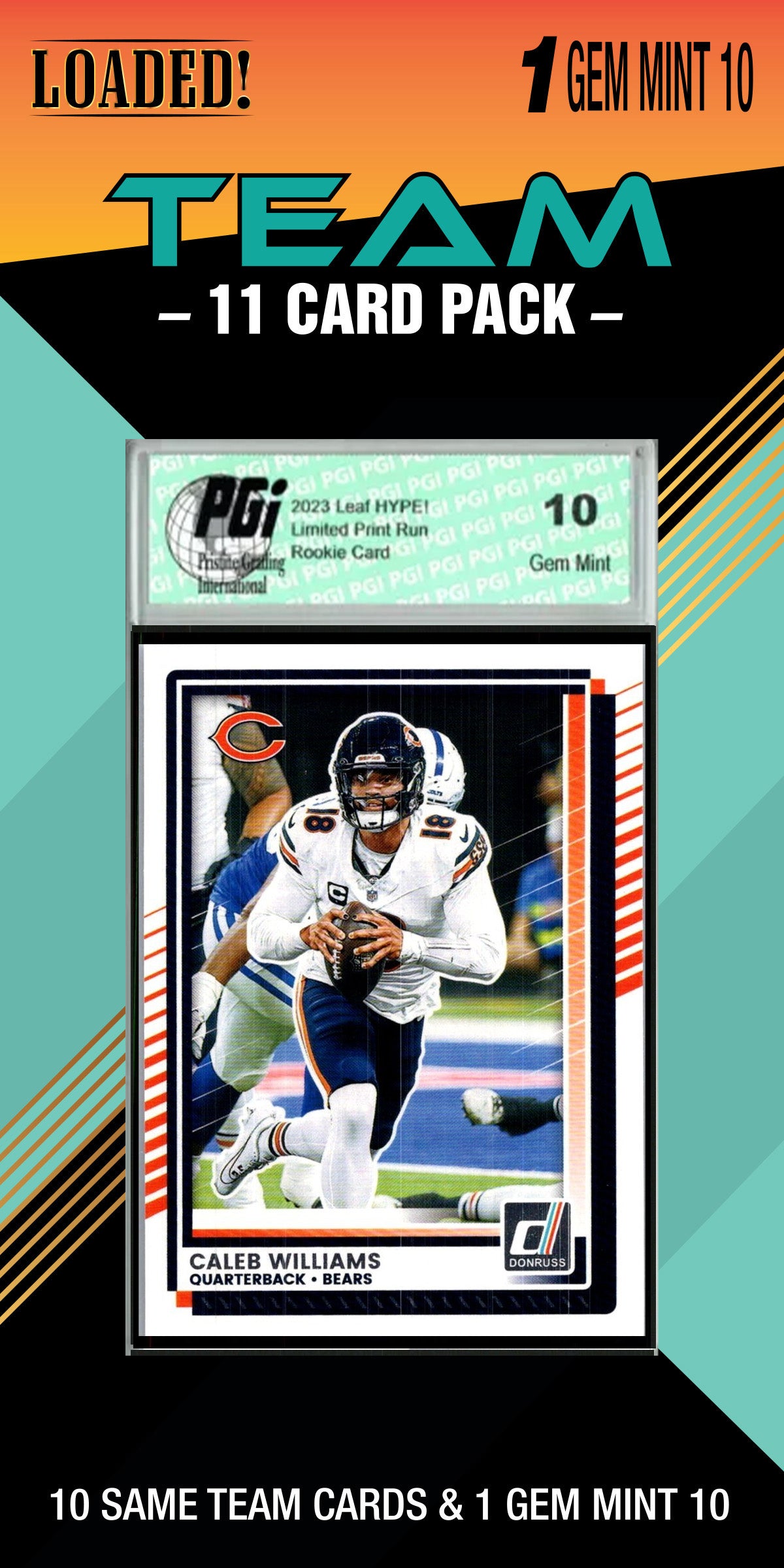NFL 10 Card Graded Chicago Bears Pack