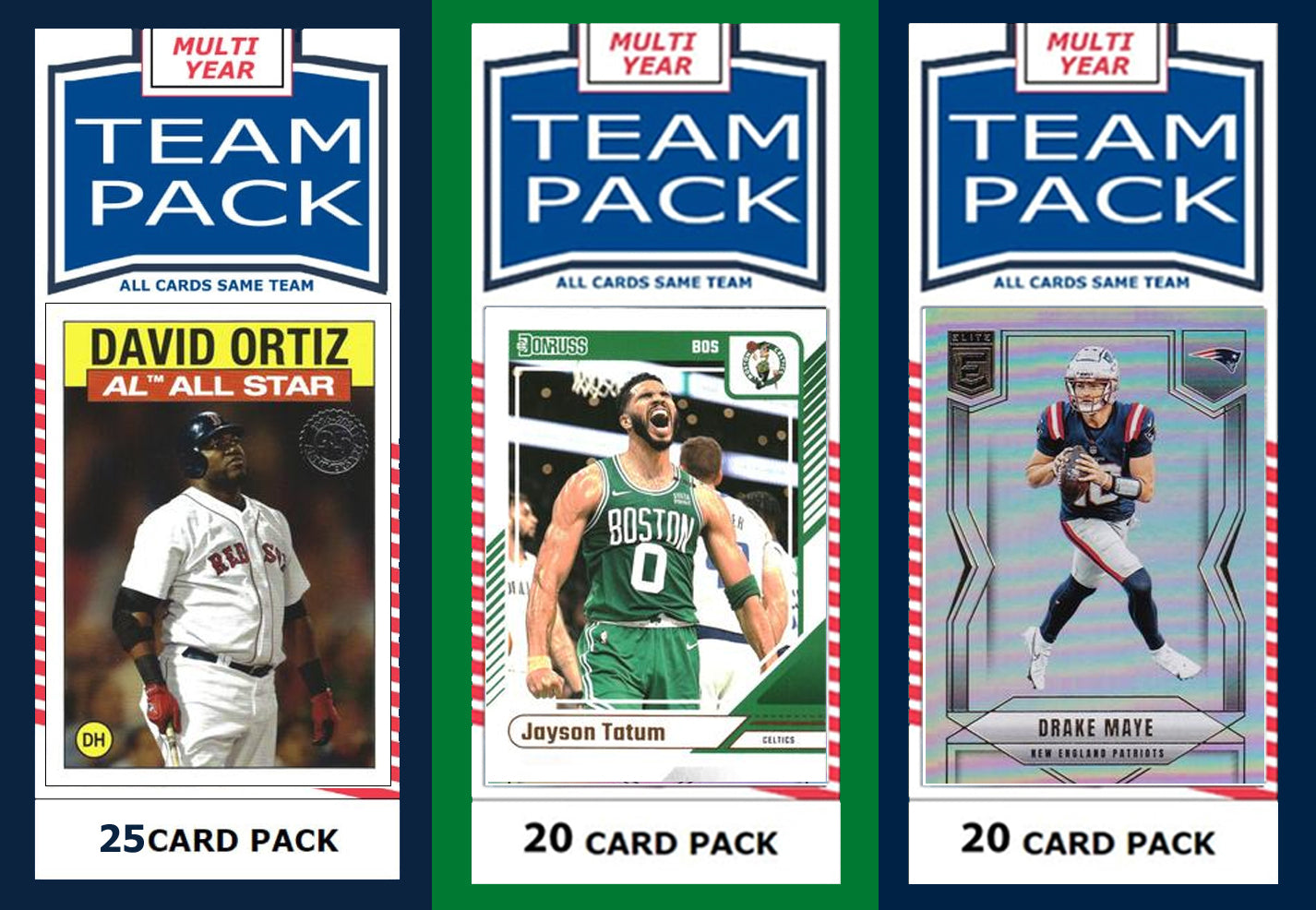 Boston City Team Pack Red Sox Celtics Patriots 2024 2023 2025 Ortiz Drake Maye Tatum