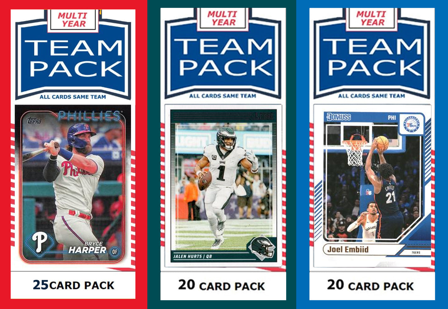 Philadelphia City Team Pack Phillies Eagles Sixers 76ers 2024 2023 2025 Harper Hurts EMbiid