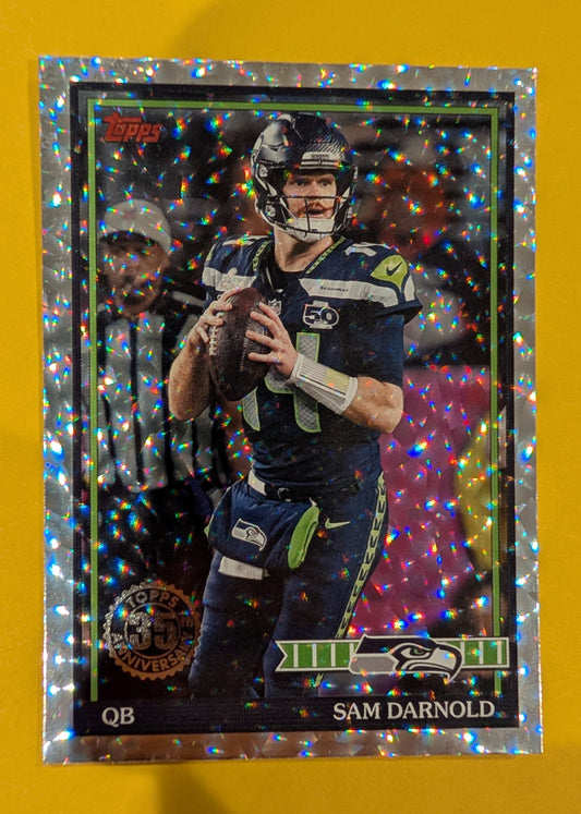 2026 Topps Football Sam Darnold 1991 Topps Football #91TF-50 Mega Box Crackle Foil