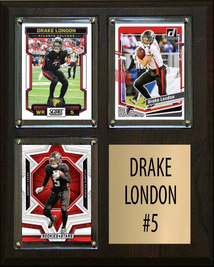 Drake London 3 Card Plaque Donruss Fleer Topps 2023 2024 Atlanta Falcons