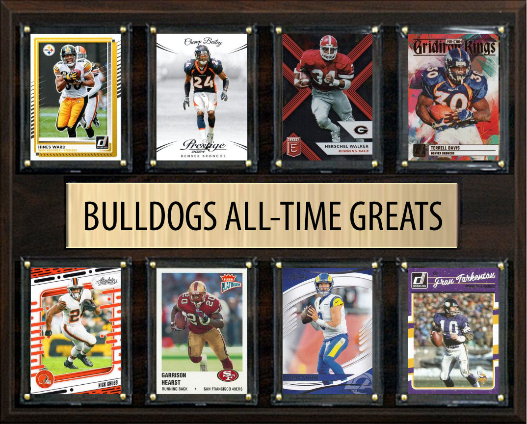 Georgia Bulldogs All-Time Greats Plaque 8 Cards Stafford Hearst Herschel Walker Hines Ward