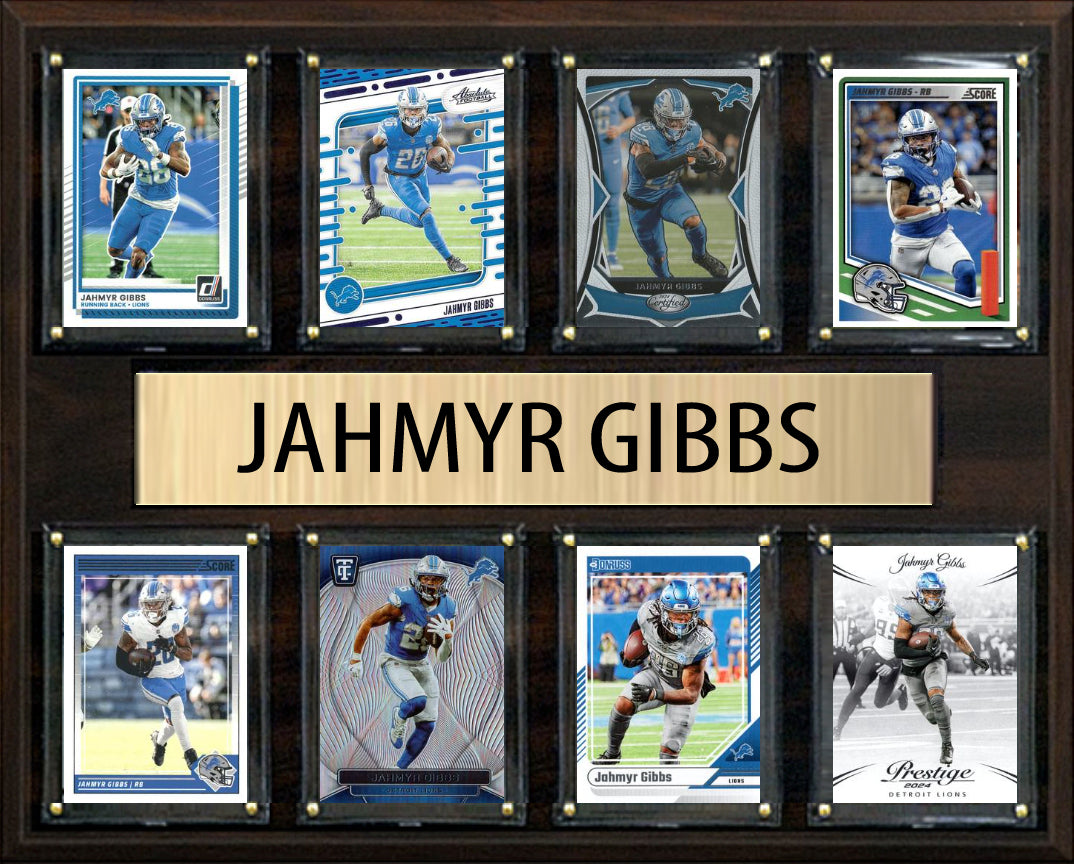 Jahmyr Gibbs Detroit Lions Plaque 8 Cards 2025 2024 Donruss Prizm SCORE Mosaic 12x15