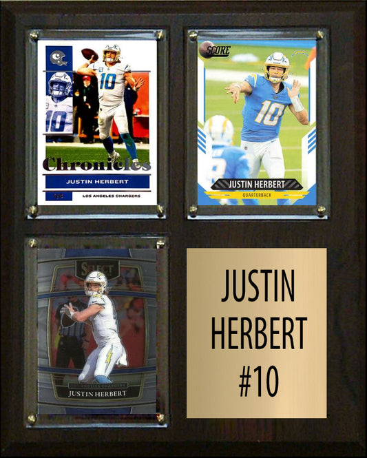 Justin Herbert 3 Card Plaque Donruss Fleer Topps 2023 2024 LA Chargers