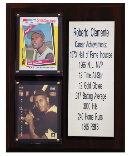 Roberto Clemente MLB Pittsburgh Pirates HOF 2 Card Stats Plaque 8" x 10"