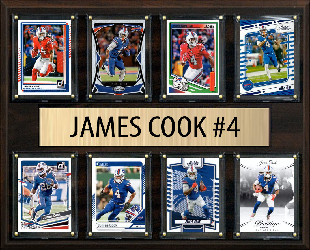 James Cook Buffalo BIlls Plaque 8 Cards 2025 2024 Donruss Prizm SCORE Mosaic 12x15