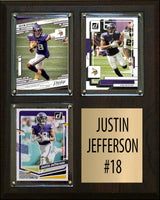 Justin Jefferson 18 3 Card Plaque Donruss Fleer Topps 2023 2024 Minnesota Vikings