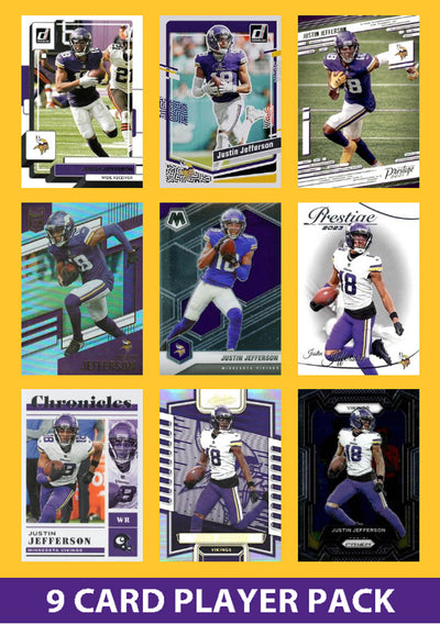Justin Jefferson 9 Card Player Pack 2025 2024 2023 Donruss Minnesota Vikings