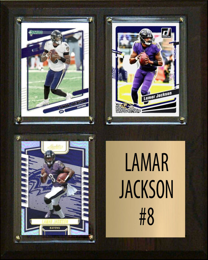 Lamar Jackson 3 Card Plaque Donruss Fleer Topps 2023 2024 Baltimore Ravens