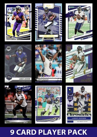 Lamar Jackson 9 Card Player Pack 2023  2024 2025 Donruss Panini Score Baltimore Ravens