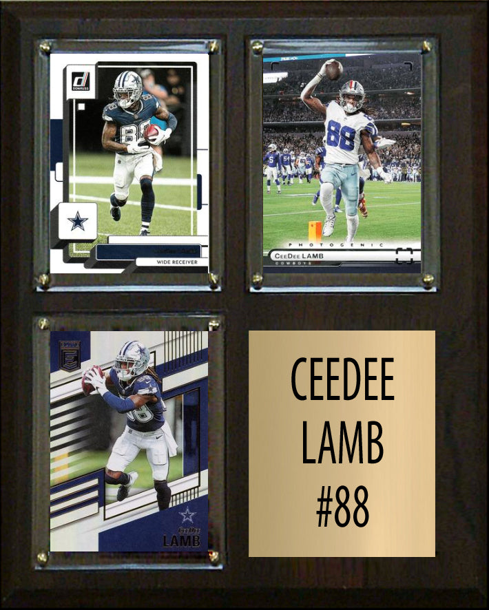 CeeDee Lamb 3 Card Plaque Donruss Fleer Topps 2023 2024 Dallas Cowboys