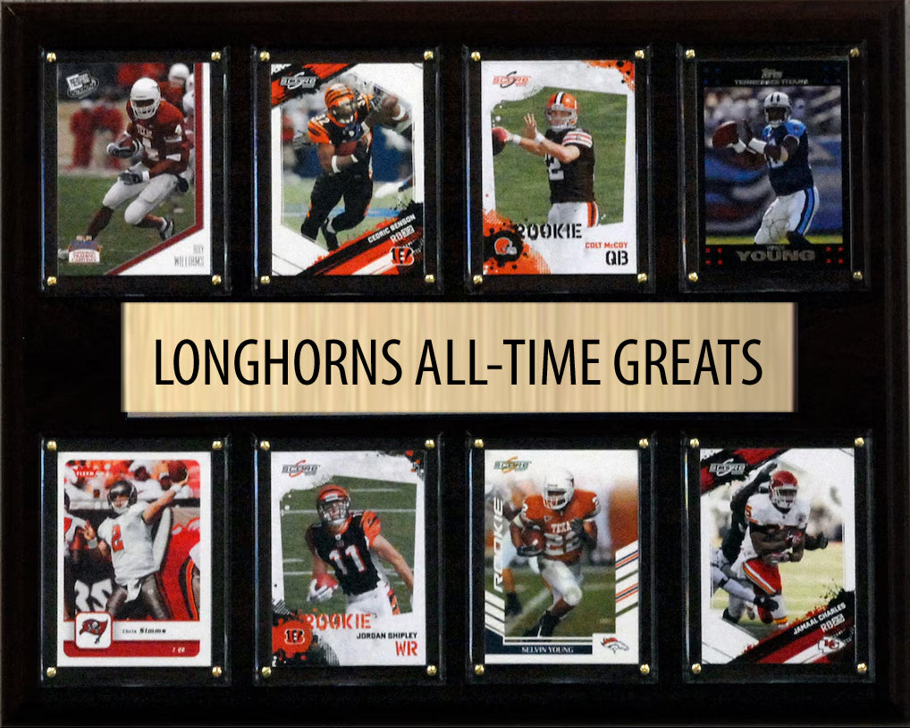 Texas Longhorns Plaque 8 Cards Colt McCoy Cedric Johnson Ricky Williams Simms