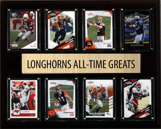Texas Longhorns Plaque 8 Cards Colt McCoy Cedric Johnson Ricky Williams Simms
