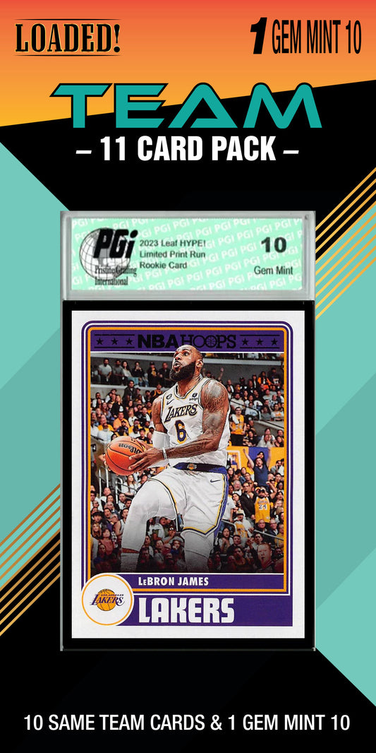 NBA Los Angeles Lakers Trading Card Pack — 11 Cards with 1 Graded Slab