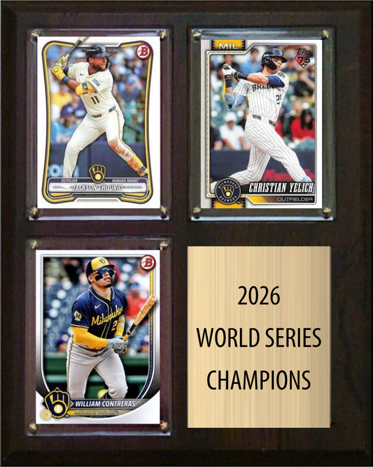 Milwaukee Brewers 2026 World Series Champions Fan Gift Plaque 8x10 3 Cards Chourio Yelich Contreras