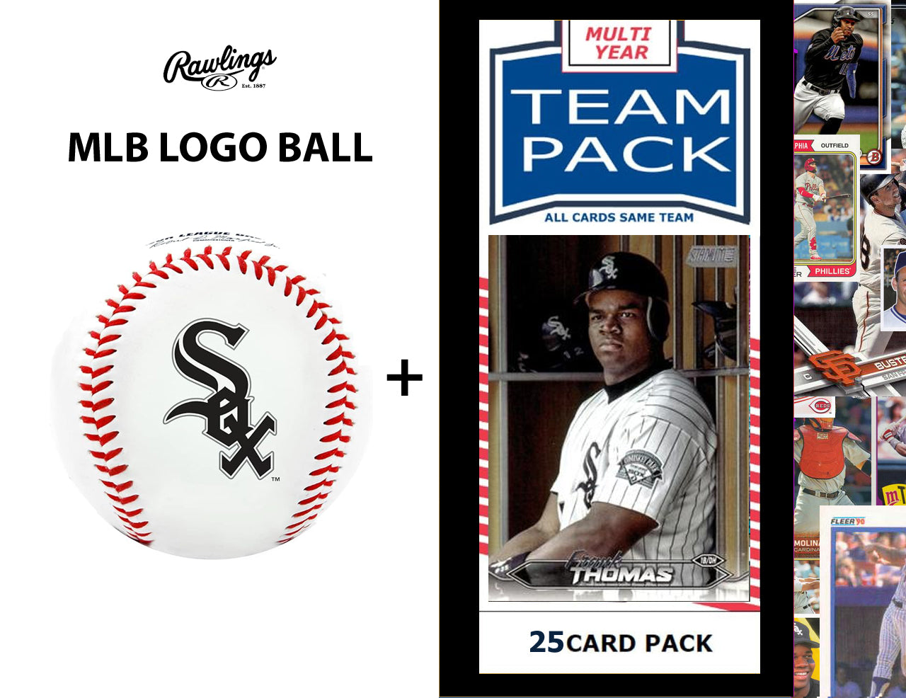 Rawlings MLB Chicago White Sox Team Logo Baseball + Team 25 Pack Frank Thomas Topps 2025 2024 2023