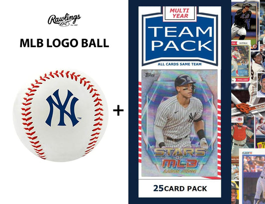 Rawlings MLB New York Yankees Team Logo Baseball + Team 25 Pack Aaron Judge Topps 2025 2024 2023
