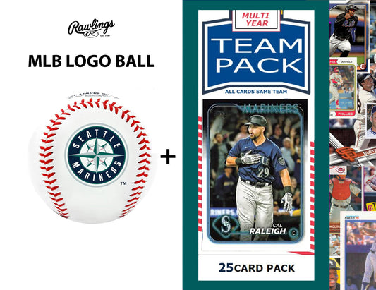Rawlings MLB Seattle Mariners Team Logo Baseball + Team 25 Pack Cal Raleigh Topps 2025 2024 2023