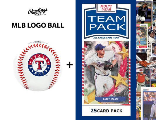 Rawlings MLB Texas Rangers Team Logo Baseball + Team 25 Pack Corey Seager Topps 2025 2024 2023