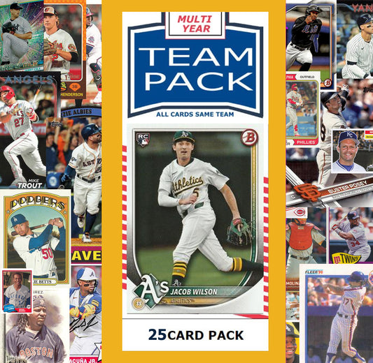 25 Card Multiyear Team Pack Athletics 2024 2023 2025 Jacob Wilson Topps Stadium Club Archives Chrome Heritage Bowman