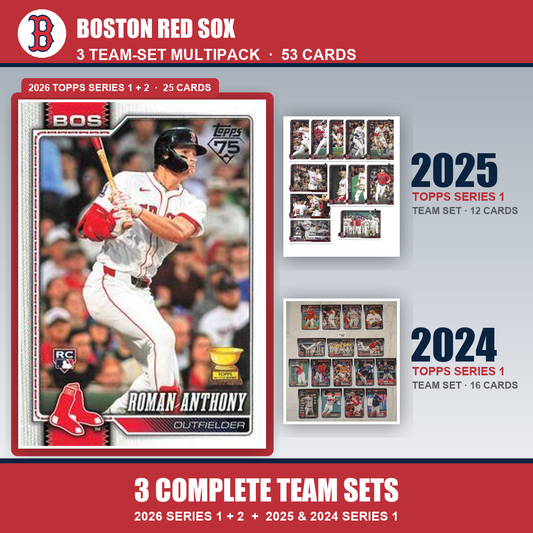 Boston Red Sox Baseball Team Set Multipack - 2026 Topps Series 1 & 2 + 2025 2024 Topps Series 1 - 3 Complete Team Sets - Roman Anthony