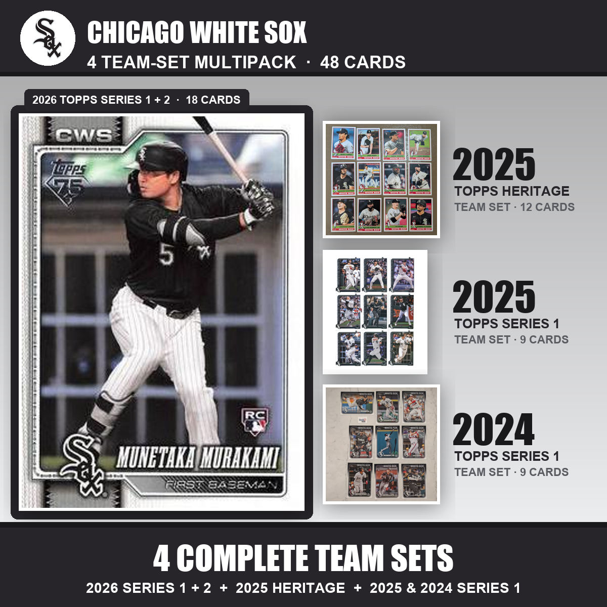 Chicago White Sox Baseball Team Set Multipack - 2026 Topps Series 1 & 2 + 2025 Heritage + 2025 2024 Topps Series 1 - 4 Complete Team Sets - Munetaka Murakami