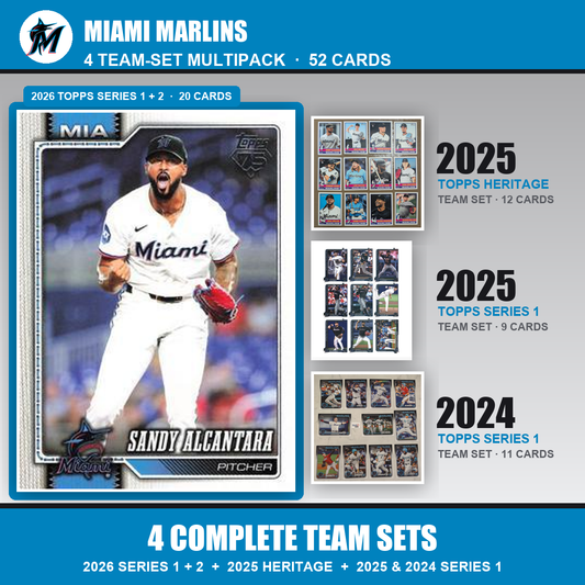 Miami Marlins Baseball Team Set Multipack - 2026 Topps Series 1 & 2 + 2025 Heritage + 2025 2024 Topps Series 1 - 4 Complete Team Sets - Sandy Alcantara