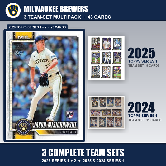 Milwaukee Brewers Baseball Team Set Multipack - 2026 Topps Series 1 & 2 + 2025 2024 Topps Series 1 - 3 Complete Team Sets - Jacob Misiorowski