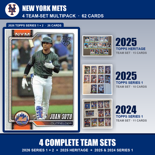 New York Mets Baseball Team Set Multipack - 2026 Topps Series 1 & 2 + 2025 Heritage + 2025 2024 Topps Series 1 - 4 Complete Team Sets - Juan Soto