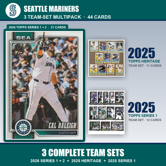 Seattle Mariners Baseball Team Set Multipack - 2026 Topps Series 1 & 2 + 2025 Heritage + 2025 Topps Series 1 - 3 Complete Team Sets - Cal Raleigh