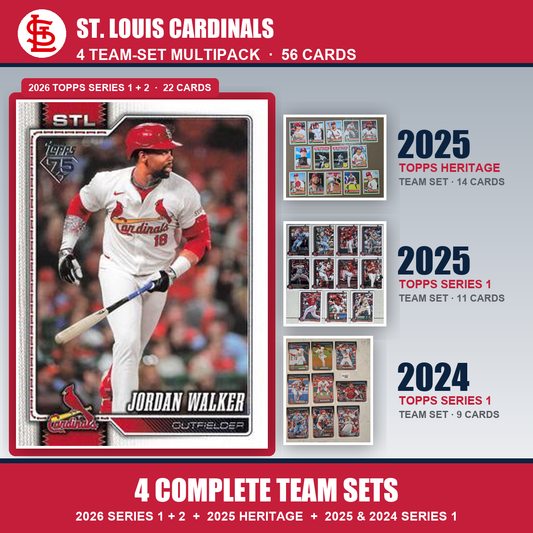 St. Louis Cardinals Baseball Team Set Multipack - 2026 Topps Series 1 & 2 + 2025 Heritage + 2025 2024 Topps Series 1 - 4 Complete Team Sets - Jordan Walker