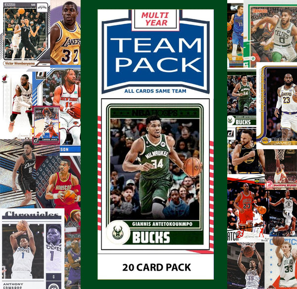 20 Card Multiyear Team Pack Milwaukee Bucks 2025 2026 2024 Topps Panini Giannis plaque