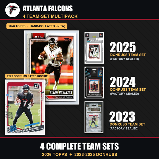 Atlanta Falcons Football Team Set Multipack - 2026 Topps + 2025 2024 2023 Donruss - 4 Complete Team Sets - Bijan Robinson