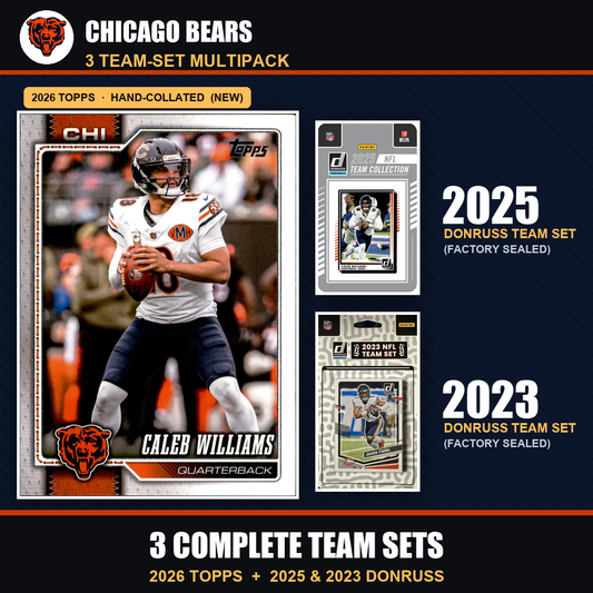 Chicago Bears Football Team Set Multipack - 2026 Topps + 2025 2023 Donruss - 3 Complete Team Sets - Caleb Williams