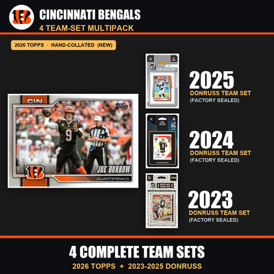 Cincinnati Bengals Football Team Set Multipack - 2026 Topps + 2025 2024 2023 Donruss - 4 Complete Team Sets - Joe Burrow