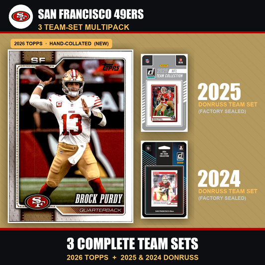 San Francisco 49ers Football Team Set Multipack - 2026 Topps + 2025 2024 Donruss - 3 Complete Team Sets - Brock Purdy
