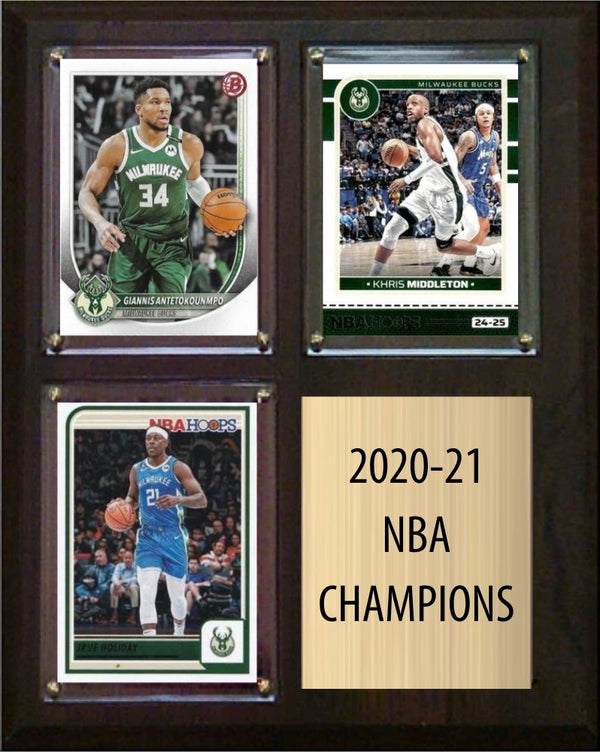 Milwaukee Bucks 2020-21 NBA Champions Fan Gift Plaque 8x10 3 Cards plaque