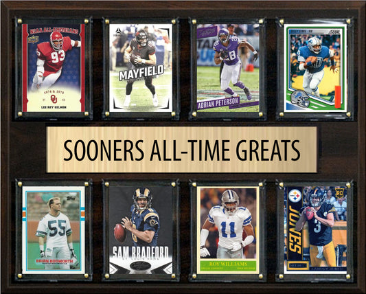 Oklahoma Sooners Legends Plaque 8 Cards Baker Mayfield Billy Sims Bosworth Adrian Peterson