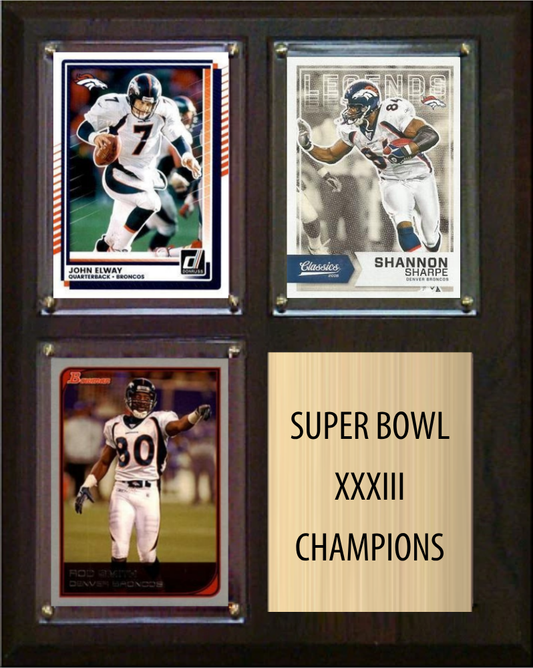 Denver Broncos Super Bowl XXXIII Champions Fan Gift Plaque 8x10 3 Cards