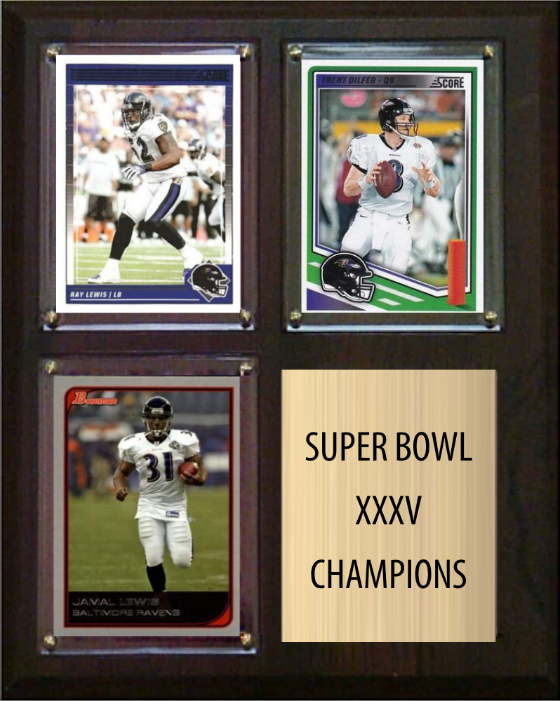 Baltimore Ravens Super Bowl XXXV Champions Fan Gift Plaque 8x10 3 Cards