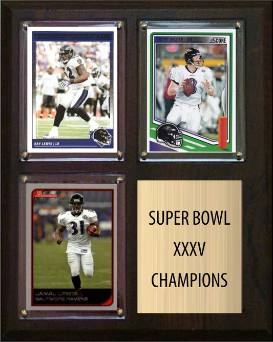 Baltimore Ravens Super Bowl XXXV Champions Fan Gift Plaque 8x10 3 Cards