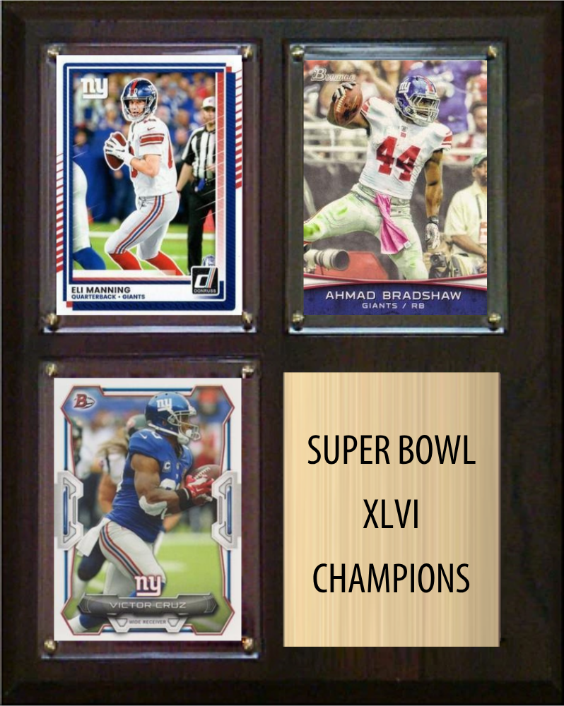 New York Giants Super Bowl XLVI Champions Fan Gift Plaque 8x10 3 Cards