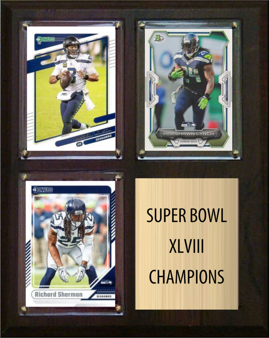 Seattle Seahawks Super Bowl XLVIII Champions Fan Gift Plaque 8x10 3 Cards